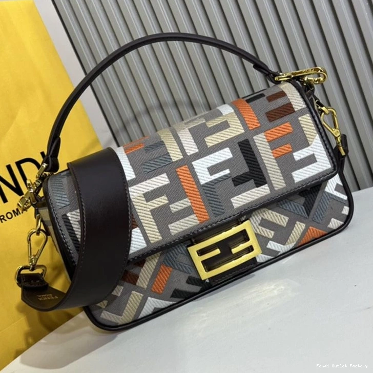 Affordable HOT Grey Medium Fendi Canvas Multi Bag Motif FF In Baguette 0727